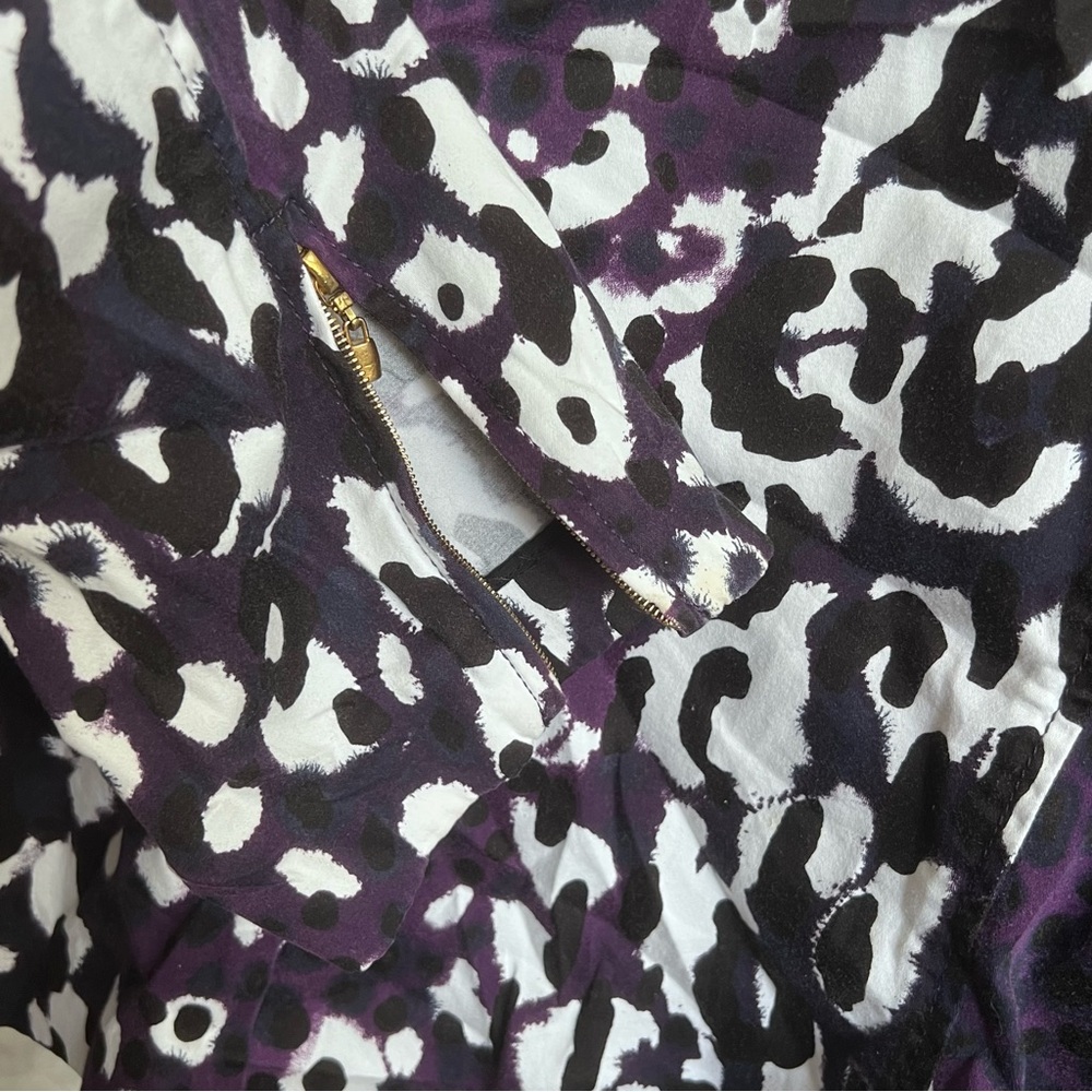 St. John Leopard Print Jacket SZ 16 Purple/White Classic Casual Cotton Button Up - Picture 7 of 15